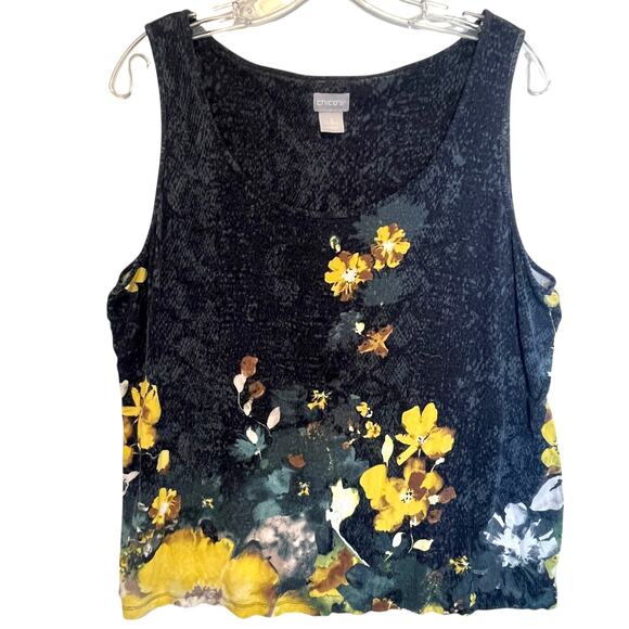 Chicos Knit Tank Size 3 (Womens XL) Navy Yellow Snakeskin Floral Sleeveless Top - Picture 2 of 10